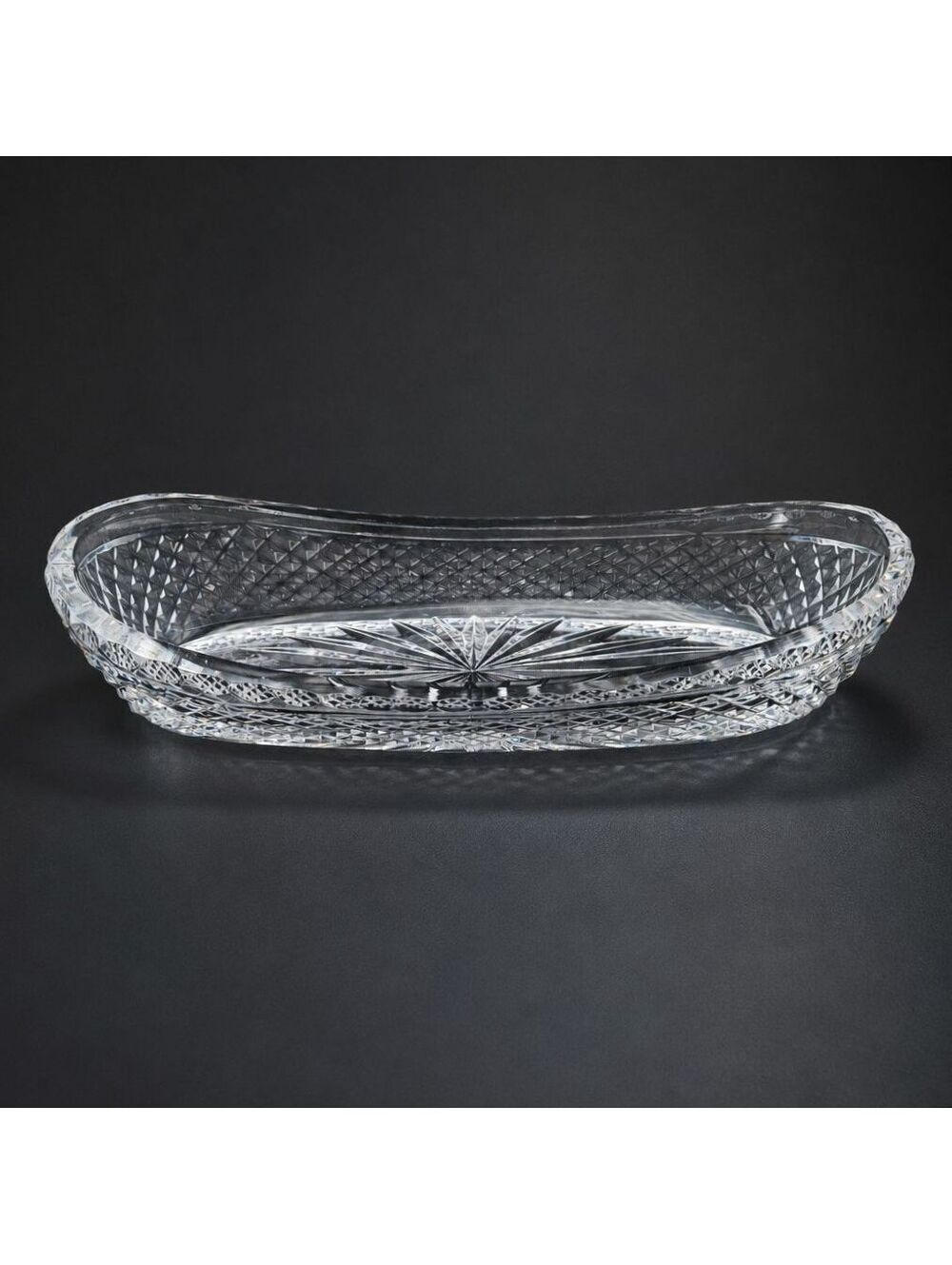 Vtg Waterford Crystal Oval Serving Tray Starburst Diamond Cut 9"